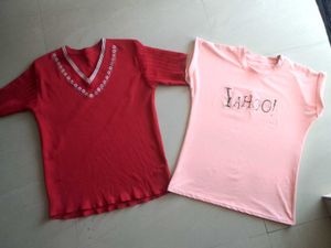 Red And Peach Pink Colour Women Tshirt Combo