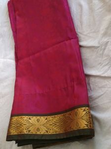 Pink Saree With Green Border