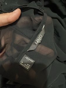 Mango Sequence Ruffled Black Blouse