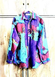 Purple Printed Shirt Size-44