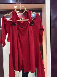 Red Cold Shoulder Top