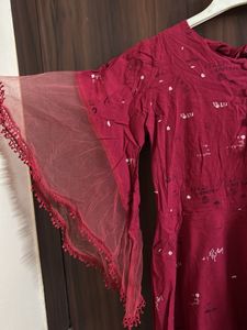 Maroon Dress with Sheer Sleeves