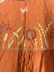 Maxx Rust Embroidered Cotton Kurta