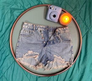Ribbed Distressed Denim Shorts🐋