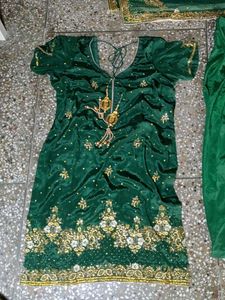 Green Silk Suit Set With Dupatta