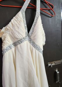 White Bacless Halter Neck Dress