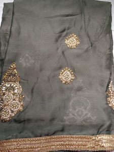 Elegant Olive Green & Gold Embellished Saree