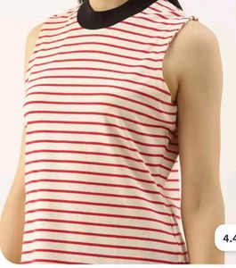 Off White &amp; Red Striped High Neck Tshirt