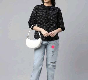 Black linen cotton floral print tie-up neck town