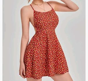 Red Flared Floral Mini Dress