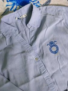 White Strip Blue Shirt