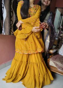 3 Pieces Mustard Garara Suit Set