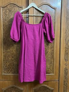 Pink Puff Sleeve Mini Dress