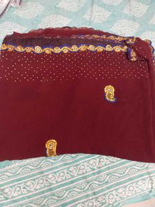Elegant Maroon Embellished Saree