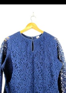 Athena Elegant Navy Lace Midi Dress