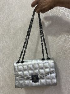 Silver Quilted Chain Bag