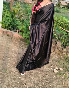 Premium Black Saree Satin Silk