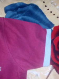 Blue Polo with Red and White Trim