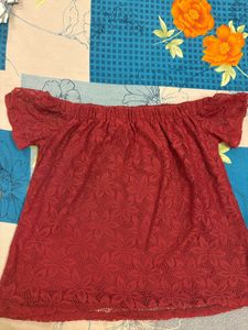 Faballey Maroon Off Shoulder Lace Bardot Top New