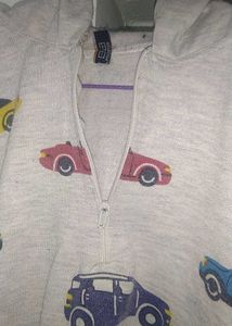 White Hoodie With Car Print