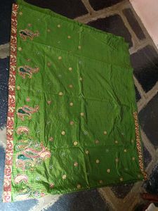 Green Saree, Saree With Embroidery Lace
