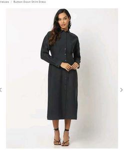 Elegant Black Button-Down Shirt Midi Dress