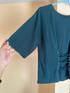 Dark Green Lace-Up Top