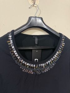 Black Embellished Crop Top