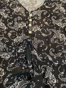 V Neck Puff Slv Black&amp;white Prntd Crepe Dress