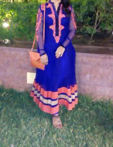 Royal Blue Evening Gown With Thread Work