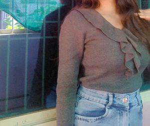 Gray Ruffle Top