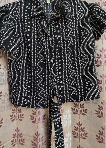 Black & White Tie-Front Blouse