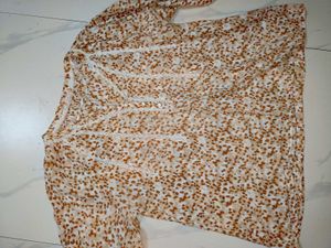 Brown Print Sheer Top