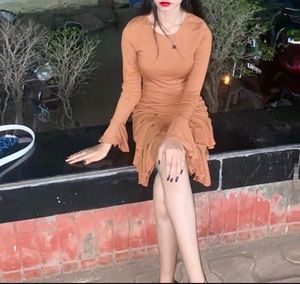 Ruffle Brown Bodycone Dress