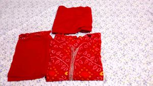 Red Bandhani  suit set with sare