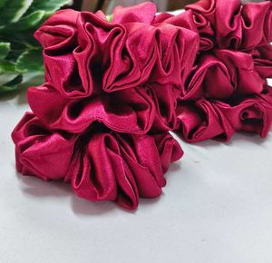 3 Burgundy Satin Hair Scrunchies