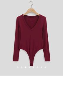 Burgundy Long Sleeve V-Neck Bodysuit Top