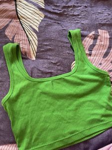 Green Ribbed Crop Top