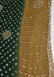 Full Heavy Work saree green and gold combina