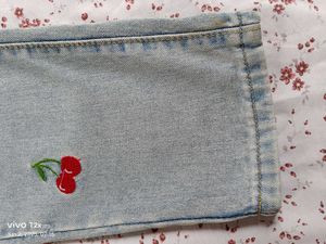 Cherry Embroidered Denim Jeans 🍒