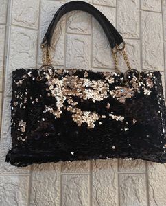 Sequined Tote Bag with Chain Detail
