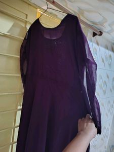 Purple Ethnic Gown Kurti With Dupatta
