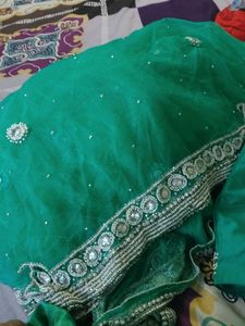Green Embellished Saree &amp; Blouse