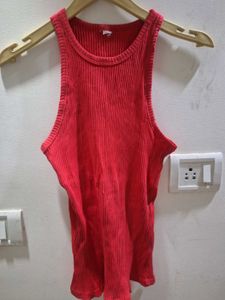 Red Ribbed Tank Top
