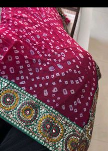Pink Bandhani Sari with Embroidered Border