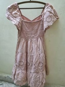 Korean Peach Cotton Schiffli Dress