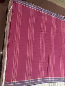 Pink Saree with Blue Border