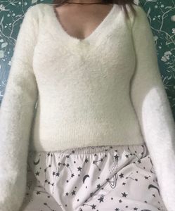 V Neck White Sweater