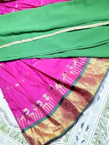 Fully Stitched South Indian Half Saree | Pink With Green | Bust Size 34 Price Dropped