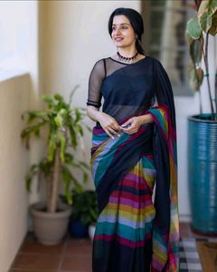 Rainbow Black Khadi Cotton Saree
